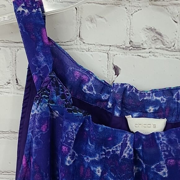 Chico's Blue Watercolor Sleeveless Halter Chiffon Dress Colorful Knee Length - Picture 7 of 11